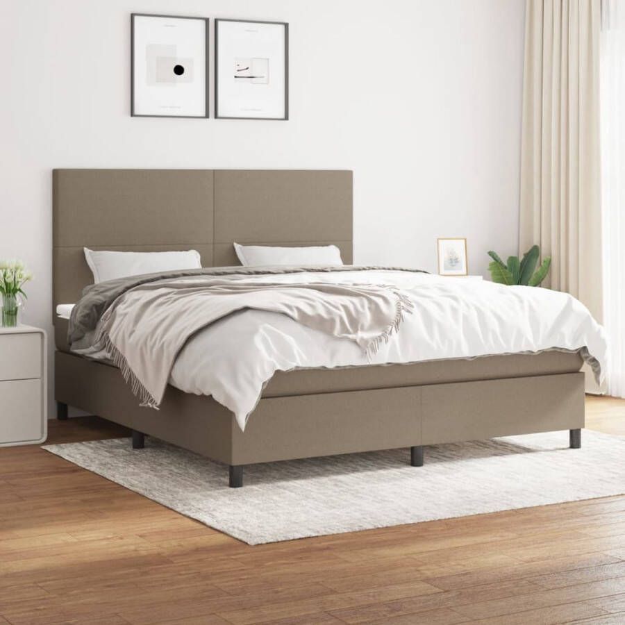 VidaXL -Boxspring-met-matras-stof-taupe-160x200-cm - Foto 1