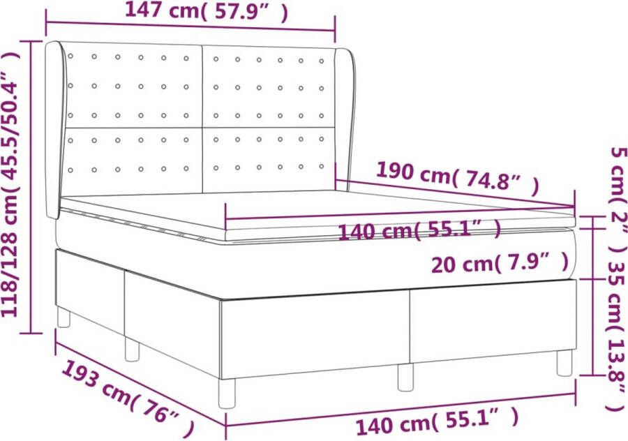 Vida XL Boxspring met matras stof zwart 140x190 cm SKU: V3144417 - Foto 4