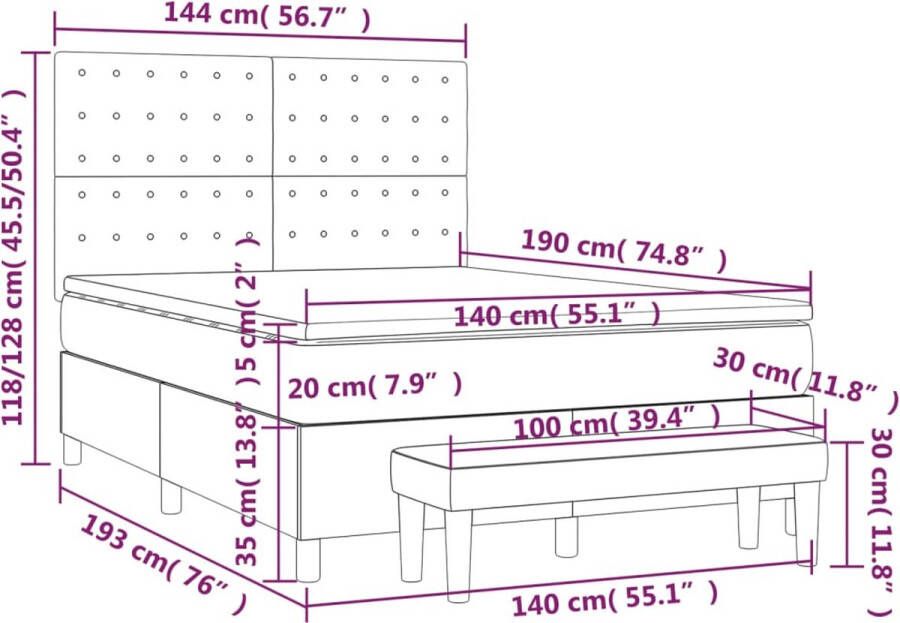 Vida XL Boxspring met matras stof zwart 140x190 cm SKU: V3144417 - Foto 6