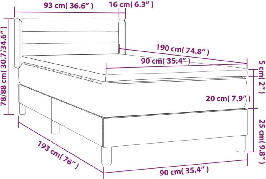 Vida XL Boxspring met matras stof zwart 90x190 cm SKU: V3126207 - Foto 3