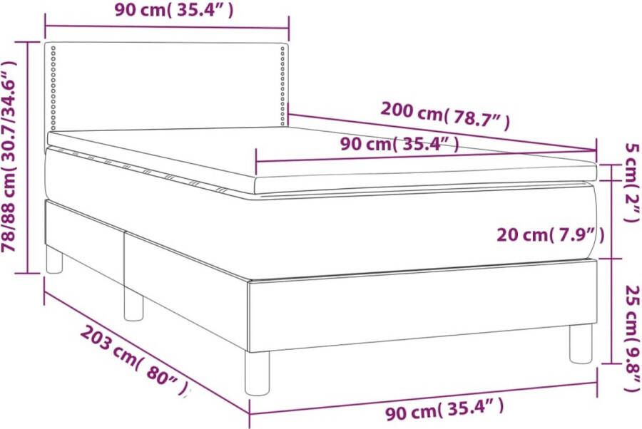 Vida XL Boxspring met matras stof zwart 90x200 cm SKU: V3140587 - Foto 2