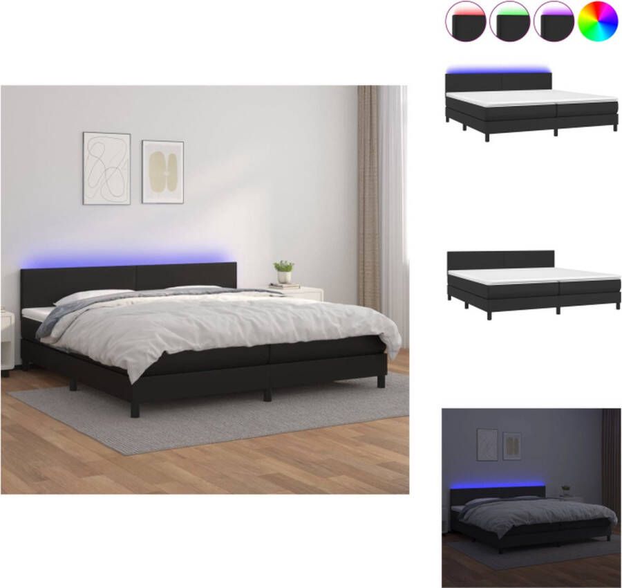 VidaXL Boxspring Bed Kunstleer 203x200x78 88 cm LED-verlichting Pocketvering matras Huidvriendelijk topmatras Zwart Bed - Foto 3