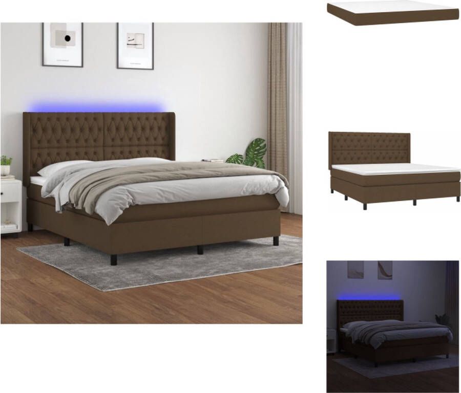 vidaXL Boxspring naam Bed met LED-verlichting en Pocketvering Matras 160 x 200 cm Kleur- Donkerbruin Bed