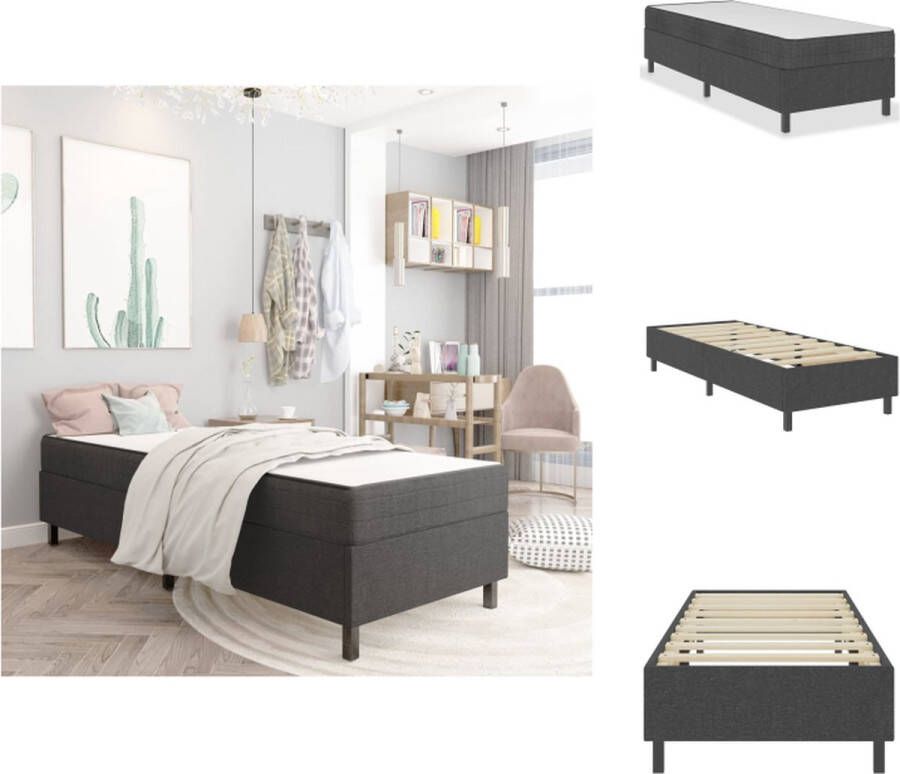 VidaXL Boxspring naam Bedframe en Veermatras 201x90.5x35.5 cm (LxBxH) Met schuimvulling en MDF-metaal Kleur donkergrijs en wit Bed - Foto 2