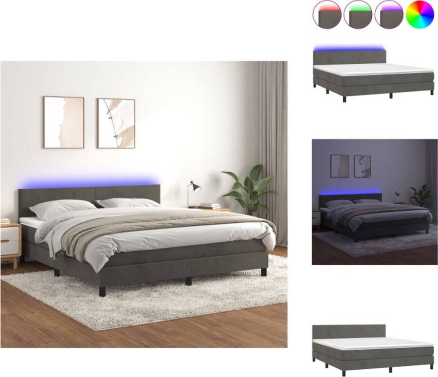VidaXL Boxspring Bed Donkergrijs 203 x 180 x 78 88 cm LED-verlichting Pocketvering matras Huidvriendelijk topmatras Inclusief montagehandleiding Bed - Foto 5