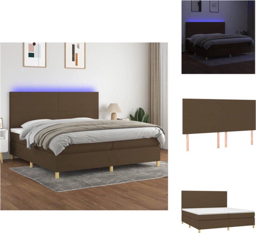 VidaXL Bed Boxspring Donkerbruin 203 x 200 x 118 128 cm Verstelbaar hoofdbord Kleurrijke LED-verlichting Pocketvering matras Huidvriendelijk topmatras Incl montagehandleiding Bed - Foto 4