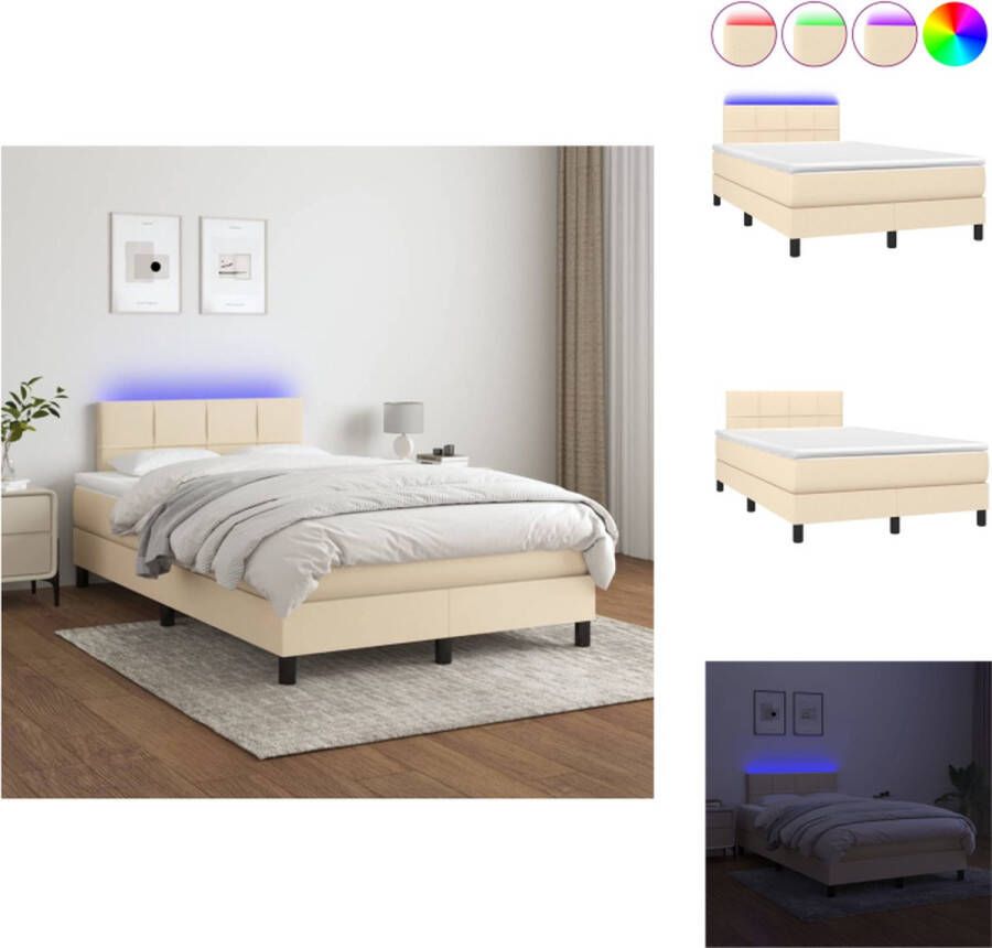 vidaXL Boxspring Pocketvering Bed 203x120x78 88 cm crème LED Bed