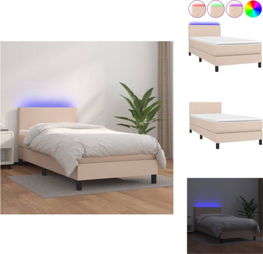 vidaXL Boxspring s Bed 203 x 90 cm LED Kunstleer Pocketvering Bed