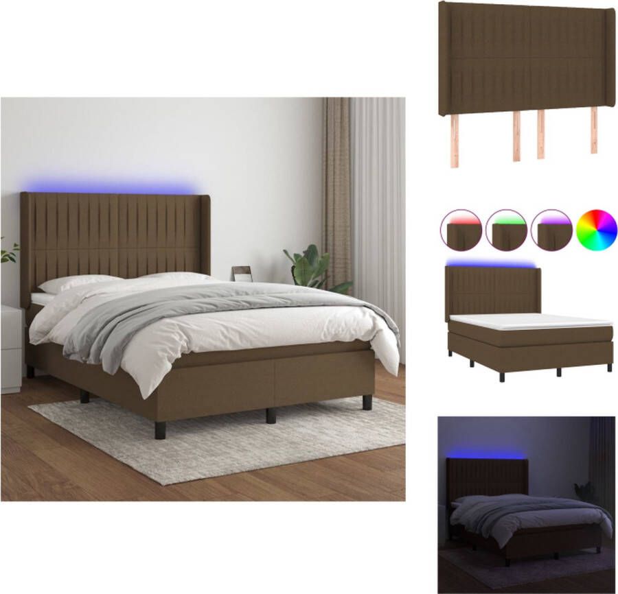 VidaXL Boxspring s Bed Matras 203x147x118 128 cm Donkerbruin Pocketveren en Schuim LED-Verlichting Bed - Foto 1