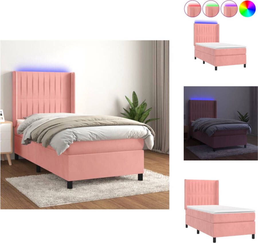 VidaXL Boxspring s Bed with LED Lights Velvet Pocket Spring Mattress Skin-Friendly Top Mattress Bed - Foto 1