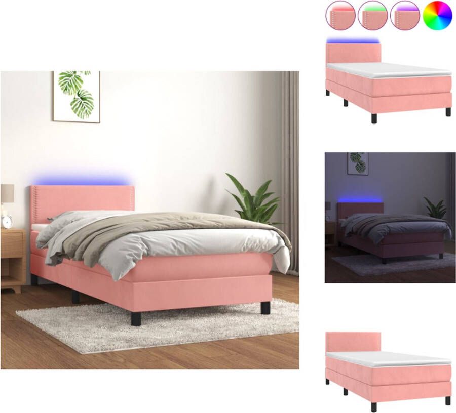 VidaXL Boxspring s Bedframe met matras en LED 193 x 90 cm Zacht fluweel Bed