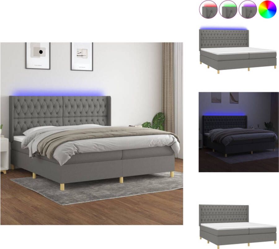 VidaXL Boxspring Serene Bed met Matras en LED 203x203x118 128 cm Donkergrijs Bed