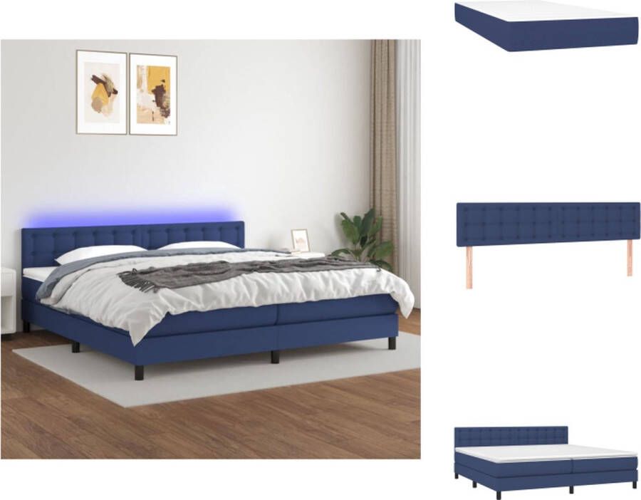 VidaXL Boxspring set blauw 203 x 200 x 78 88 cm LED verlichting pocketvering matras huidvriendelijk topmatras montagehandleiding Bed