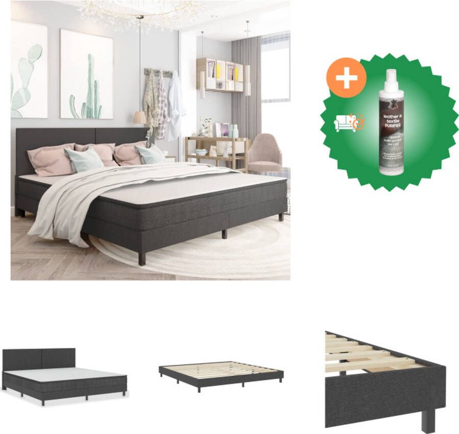 VidaXL Boxspring Stijlvol Bedframe 201 x 200.5 cm Dik topmatras Ondersteunend Geschikt voor zwaardere mensen Gemakkelijk te reinigen Montage vereist Kleur- Donkergrijs Bed Inclusief Reiniger