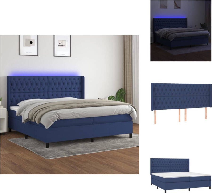 VidaXL Boxspring Bed Blauw 203 x 203 x 118 128 cm Verstelbaar hoofdbord Pocketvering matrassen Huidvriendelijk topmatras Kleurrijke LED-verlichting USB-aansluiting Bed - Foto 5