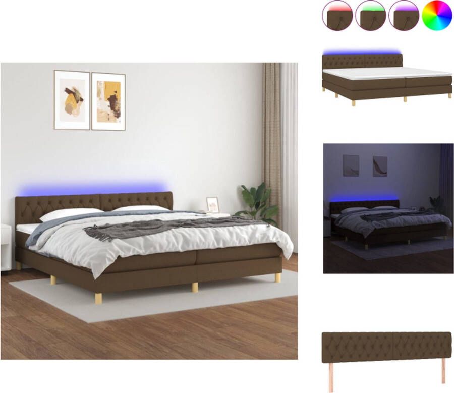 VidaXL Boxspring Stof 203 x 200 x 78 88 cm Donkerbruin LED-verlichting Bed - Foto 1