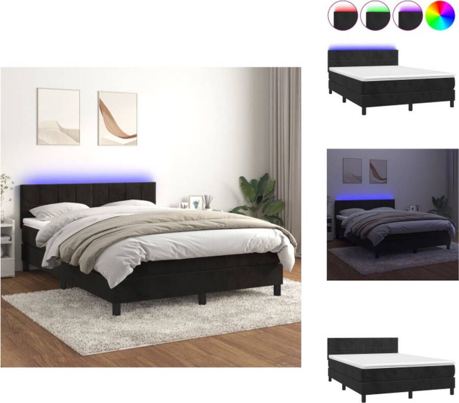 VidaXL Boxspring Zacht Fluweel Pocketvering Matras Huidvriendelijk Topmatras Kleurrijke LED Bed