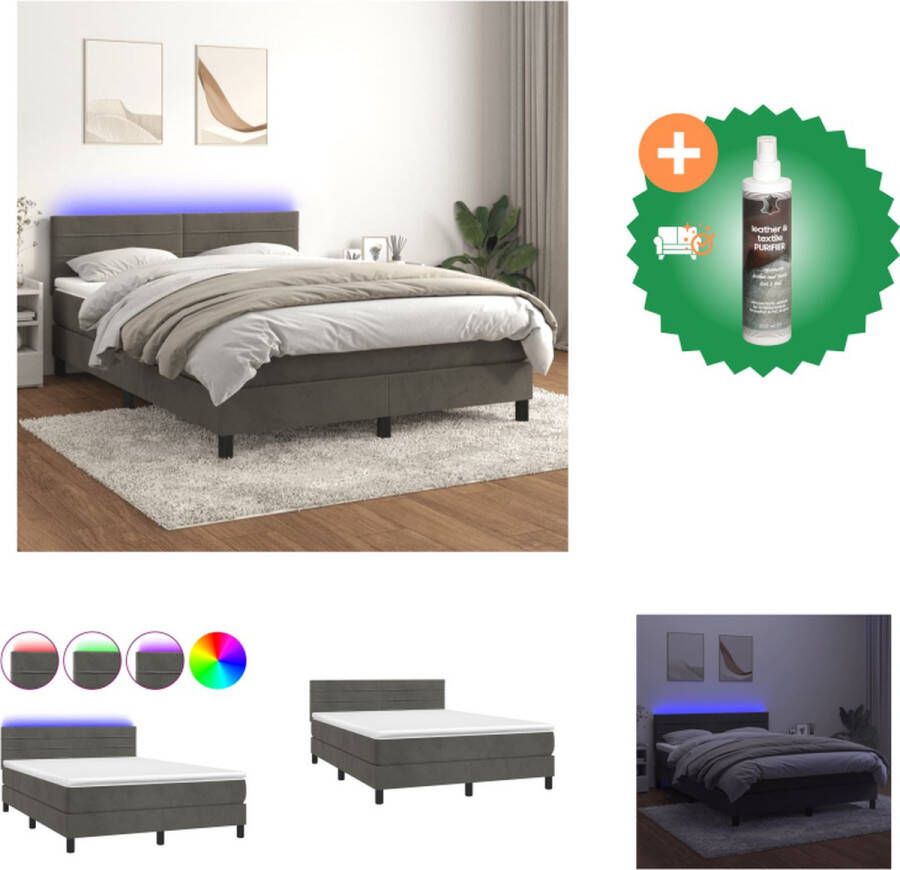 VidaXL Boxspring Zacht fluweel Verstelbaar hoofdbord Kleurrijke LED-verlichting Pocketvering matras Huidvriendelijk topmatras Bed Inclusief Reiniger - Foto 2