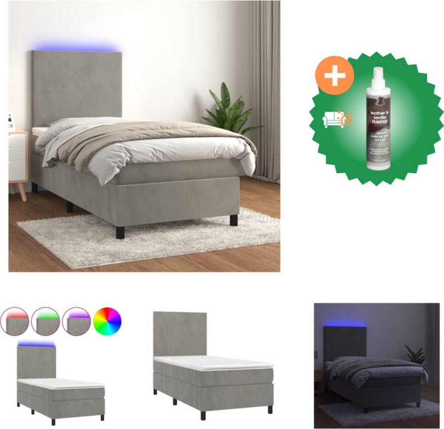 VidaXL Boxspring Zacht fluweel Verstelbaar hoofdbord Kleurrijke LED-verlichting Pocketvering matras Huidvriendelijk topmatras 203x80x118 128 cm Bed Inclusief Reiniger