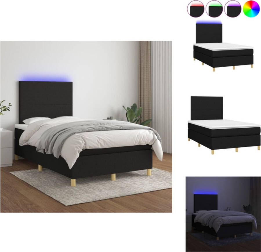 VidaXL Boxspring Zwart 203 x 120 x 118 128 cm Verstelbaar hoofdbord LED-verlichting pocketvering matras huidvriendelijk topmatras Bed