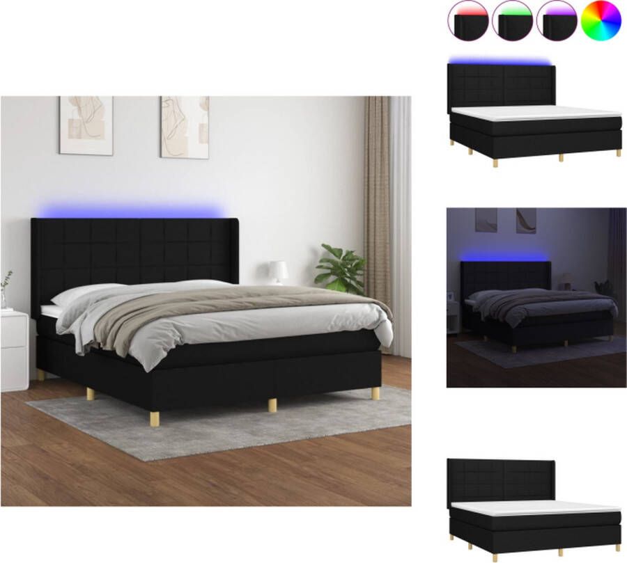 vidaXL Boxspring Zwart 203 x 163 x 118 128 cm Inclusief Matras en LED Bed