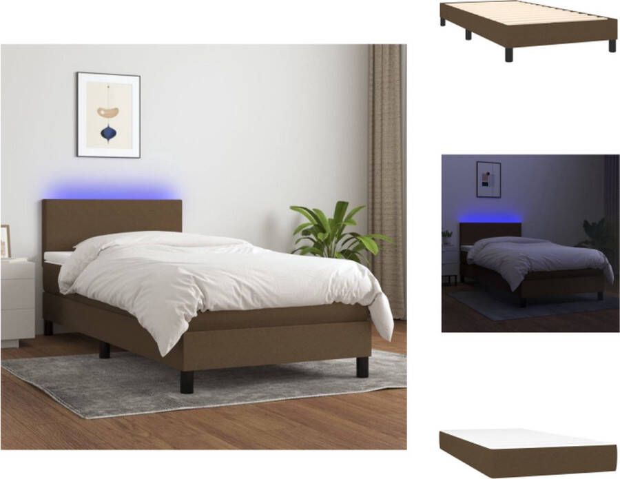 VidaXL Boxspring Dark Brown LED 203x80x78 88cm Breathable Durable Fabric Adjustable Headboard Colorful LED Lighting Pocket Spring Mattress Skin-Friendly Topper USB Port Easy Assembly Bed - Foto 4