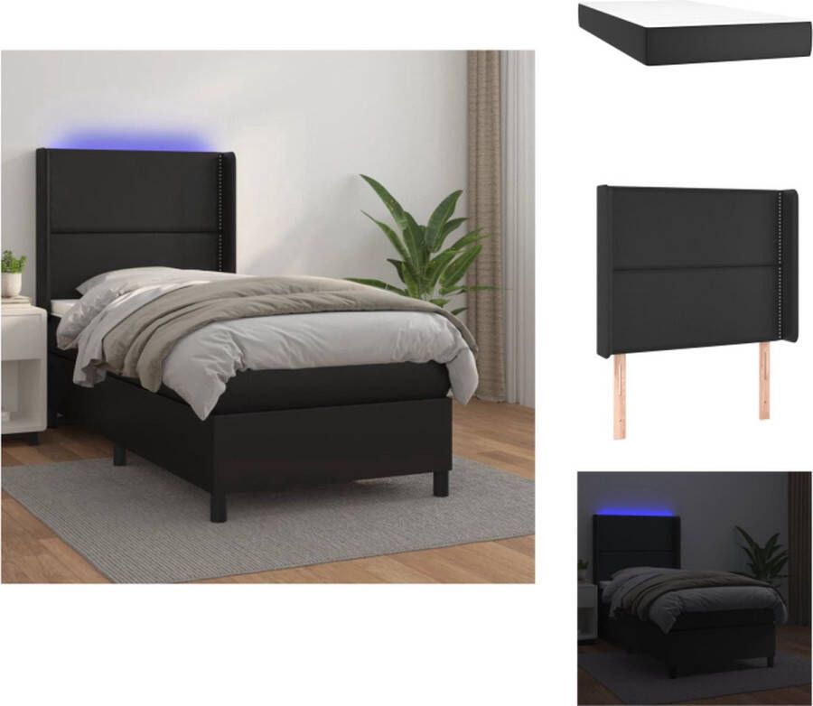 VidaXL Boxspring Zwart LED 203x103x118 128cm Hoogwaardig kunstleer Verstelbaar hoofdbord Kleurrijke LED-verlichting Pocketvering matras Huidvriendelijk topmatras USB-aansluiting Bed - Foto 5