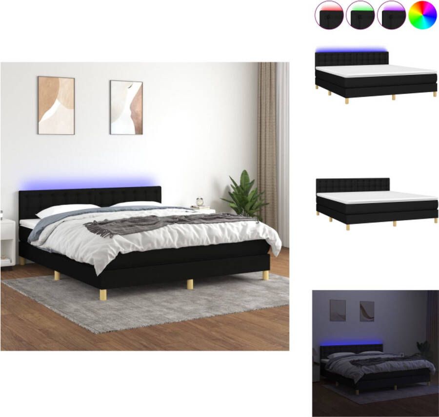 VidaXL Boxspring Zwart 203x160x78 88 cm LED verlichting Pocketvering matras Huidvriendelijk topmatras Bed