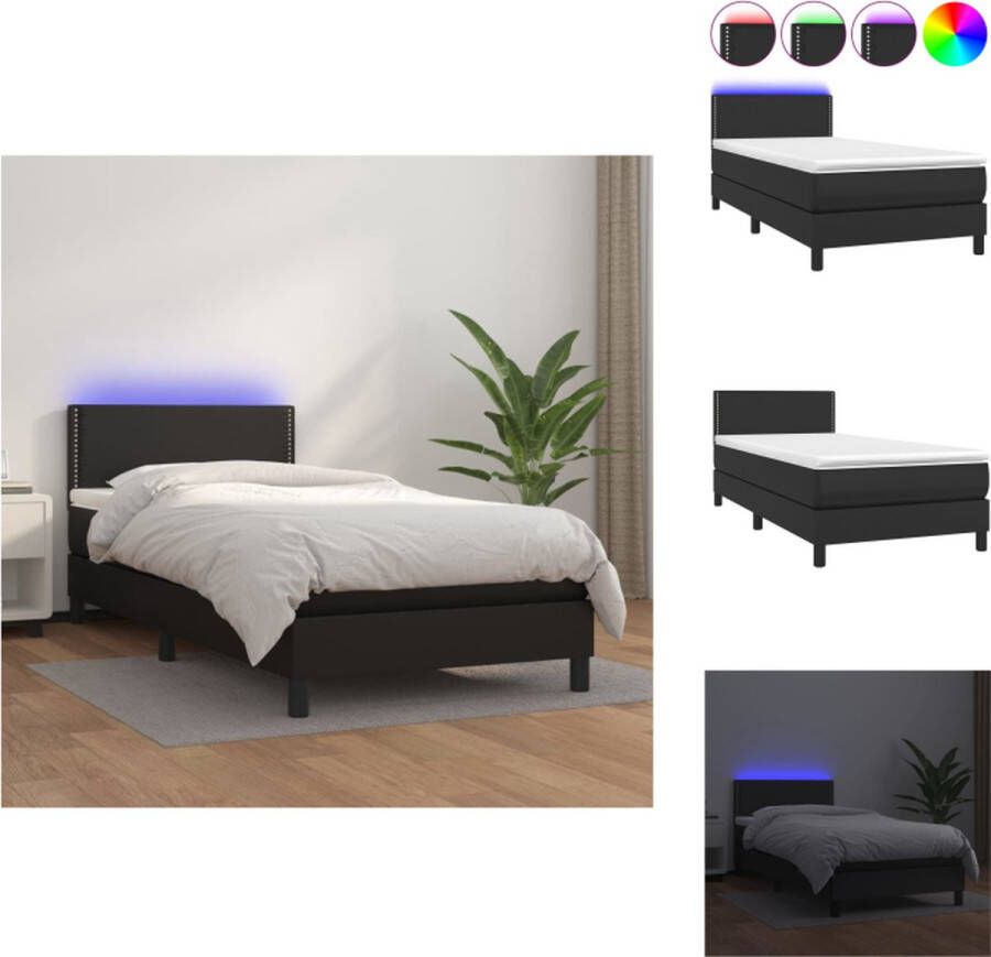 VidaXL Boxspring Zwart Bed 203 x 90 x 78 88 cm LED Pocketvering Huidvriendelijk Bed