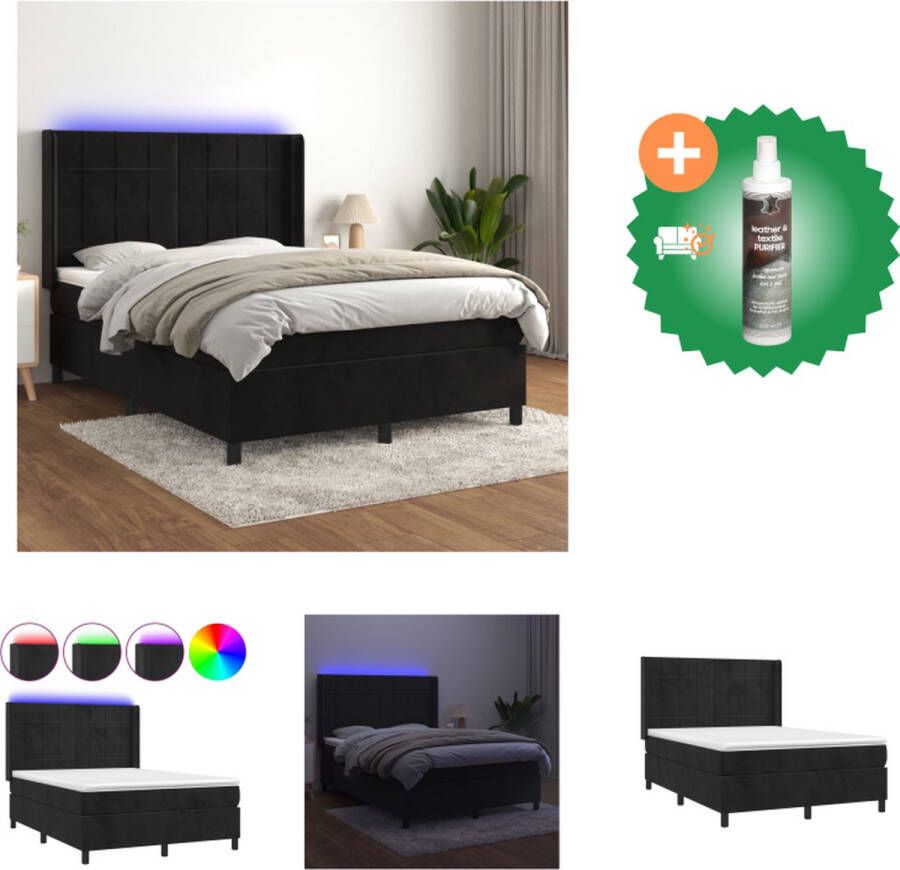 VidaXL Boxspring Zwart fluweel 193 x 147 x 118 128 cm Inclusief matras en LED Bed Inclusief Reiniger
