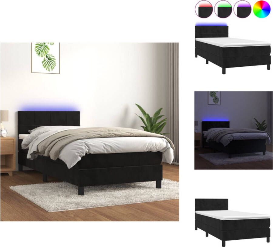 VidaXL Boxspring zwart fluweel 203 x 80 x 78 88 cm verstelbaar hoofdbord kleurrijke LED-verlichting pocketvering matras huidvriendelijk topmatras Bed