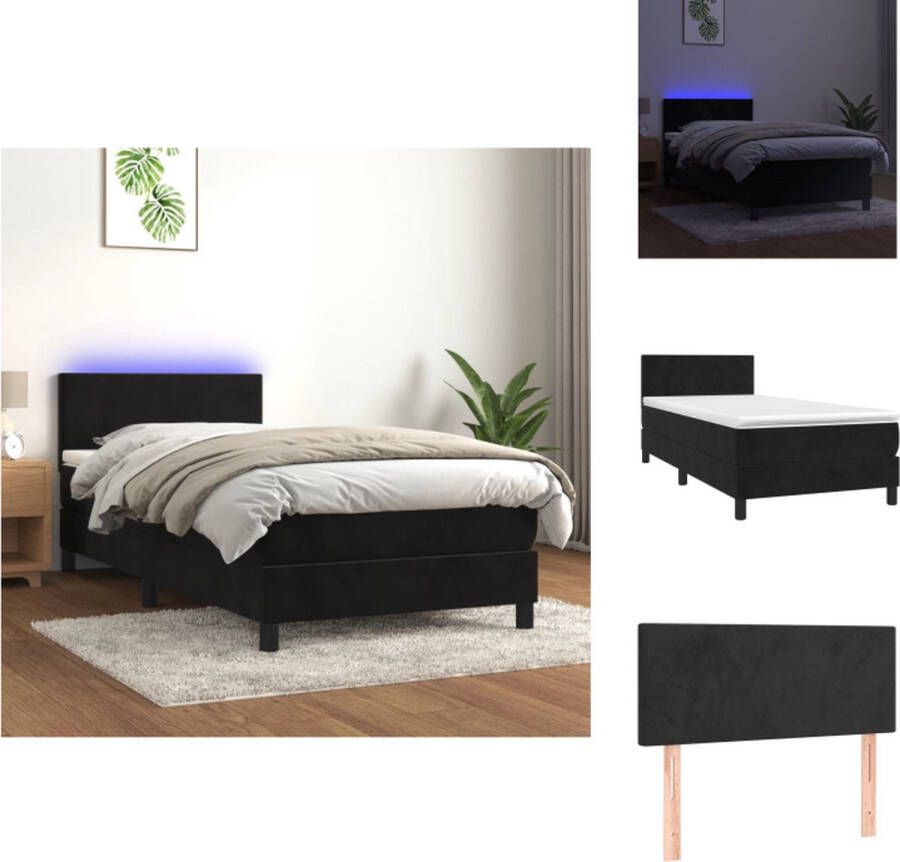 VidaXL Boxspring Comfortabele zacht fluwelen bedframe Inclusief pocketvering matras en huidvriendelijke topmatras Kleurrijke LED-verlichting Afmetingen 203 x 80 x 78 88 cm Bed