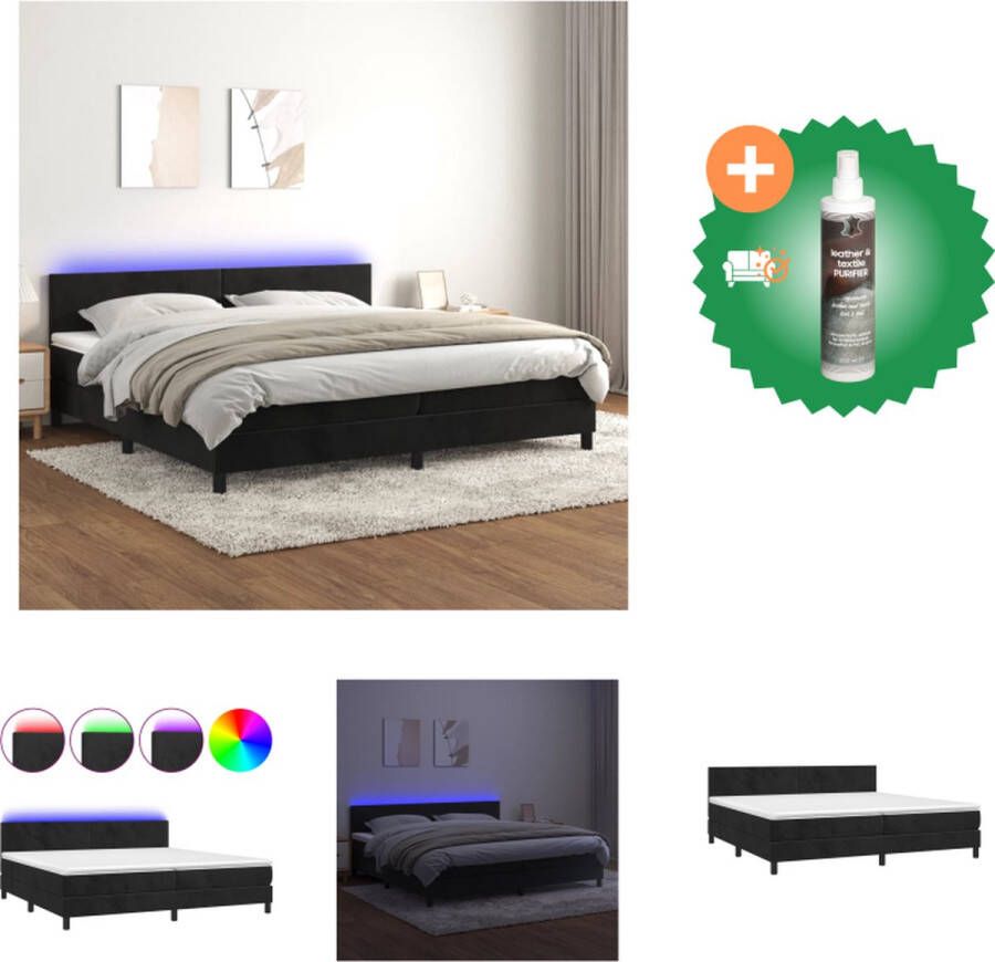 VidaXL Boxspring Zwart Fluweel Bed Matras LED 203x200x78 88 cm Hoogte Verstelbaar Bed Inclusief Reiniger