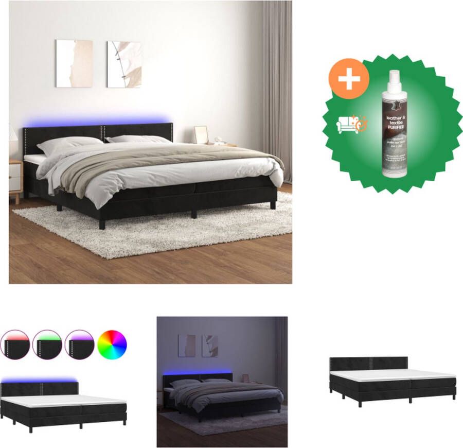 VidaXL Boxspring Zwart Fluweel Bedframe Matras Topmatras LED 203x200x78 88 cm Bed Inclusief Reiniger