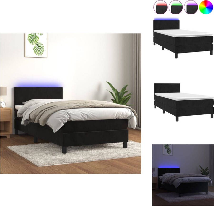 VidaXL Boxspring Zwart fluweel LED-verlichting 203 x 90 x 78 88 cm Pocketvering matras Huidvriendelijk topmatras Bed