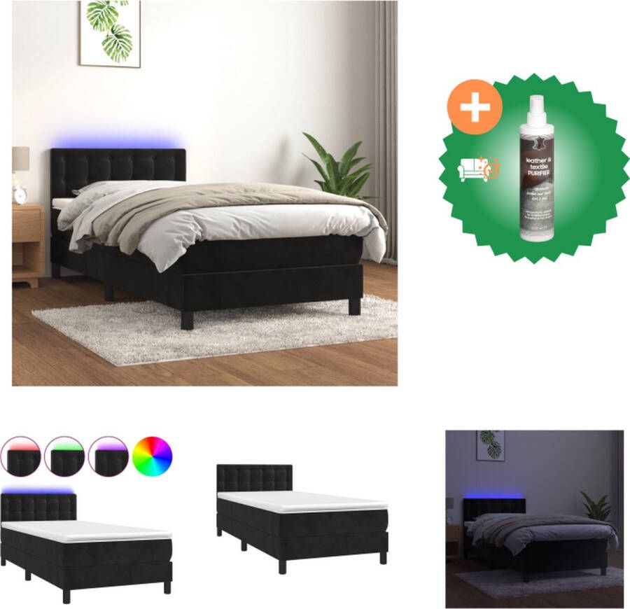 VidaXL Boxspring Zwart fluwelen bed met verstelbaar hoofdbord en kleurrijke LED-verlichting Pocketvering matras Huidvriendelijk topmatras Bed Inclusief Reiniger