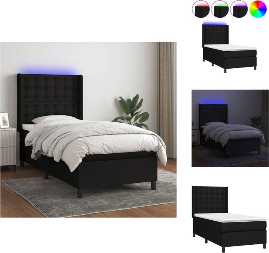 VidaXL Boxspring zwarte LED bedframe met verstelbaar hoofdbord 80x200 cm pocketvering matras huidvriendelijk topmatras kleurrijke LED-verlichting Bed
