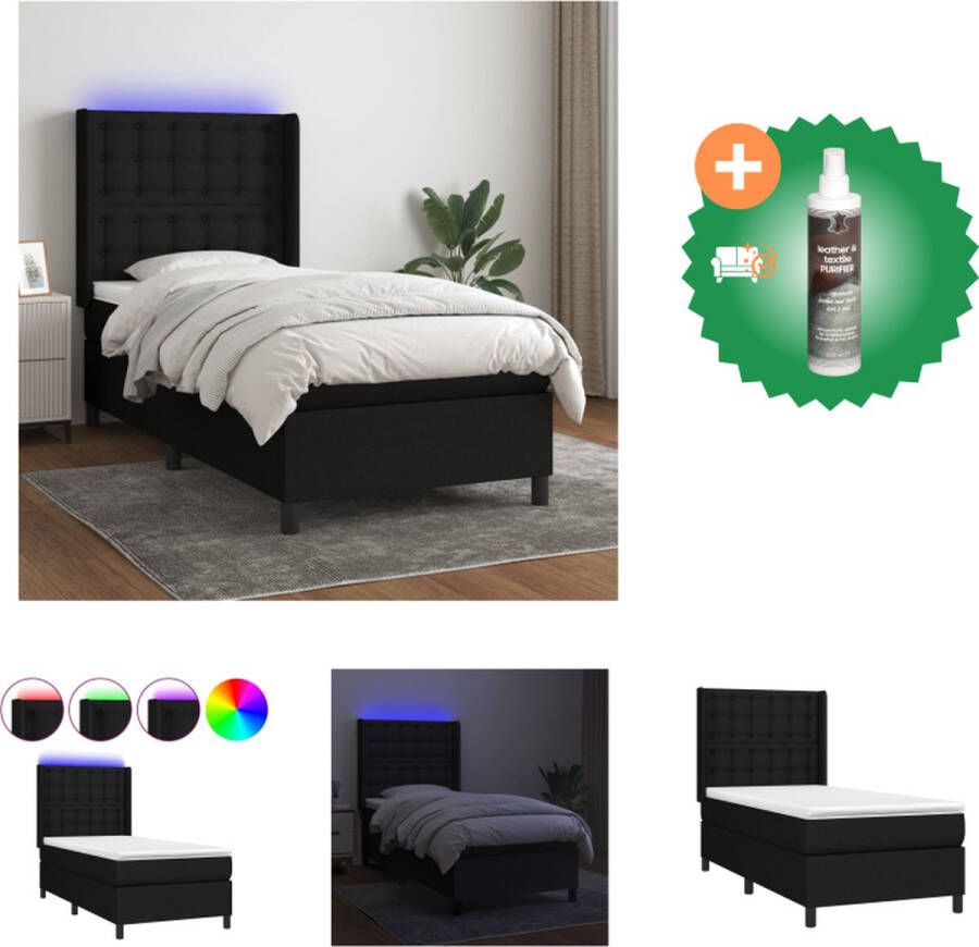 VidaXL Boxspring zwarte LED bedframe met verstelbaar hoofdbord 80x200 cm pocketvering matras huidvriendelijk topmatras kleurrijke LED-verlichting Bed Inclusief Reiniger