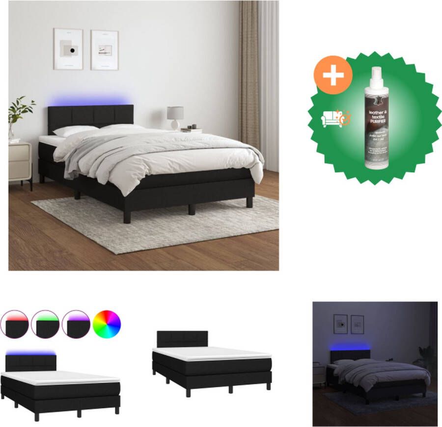 VidaXL Boxspring Zwarte stoffen bedset met verstelbaar hoofdbord en kleurrijke LED-verlichting Inclusief pocketvering matras en huidvriendelijk topmatras Afmetingen 203 x 120 x 78 88 cm Bed Inclusief Reiniger