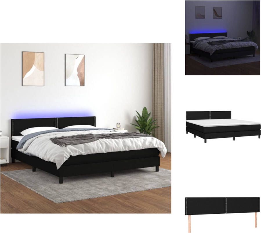 VidaXL Boxspring Bed Zwart 203x180x78 88 cm Verstelbaar hoofdbord Kleurrijke LED-verlichting Pocketvering matras Huidvriendelijk topmatras Incl montagehandleiding Bed - Foto 5
