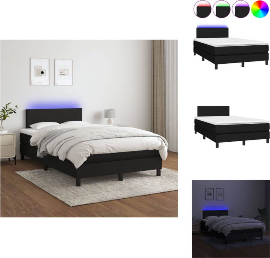 VidaXL Boxspring Zwarte stoffen bedset met verstelbaar hoofdbord en kleurrijke LED-verlichting Inclusief pocketvering matras en huidvriendelijk topmatras Afmetingen 203 x 120 x 78 88 cm Bed - Foto 6