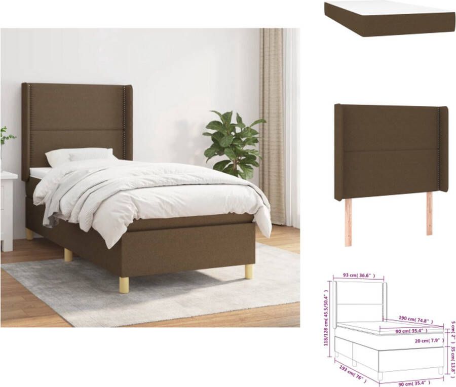 VidaXL Boxspringbed donkerbruin 193 x 93 x 118 128 cm Duurzaam materiaal Verstelbaar hoofdbord Pocketvering matras Middelharde ondersteuning Huidvriendelijk topmatras Inclusief montagehandleiding Bed - Foto 5