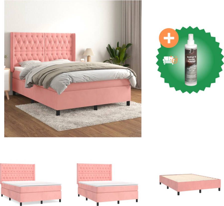 VidaXL Boxspringbed Bed 193 x 147 x 118 128 cm fluweel roze pocketvering matras Bed Inclusief Reiniger