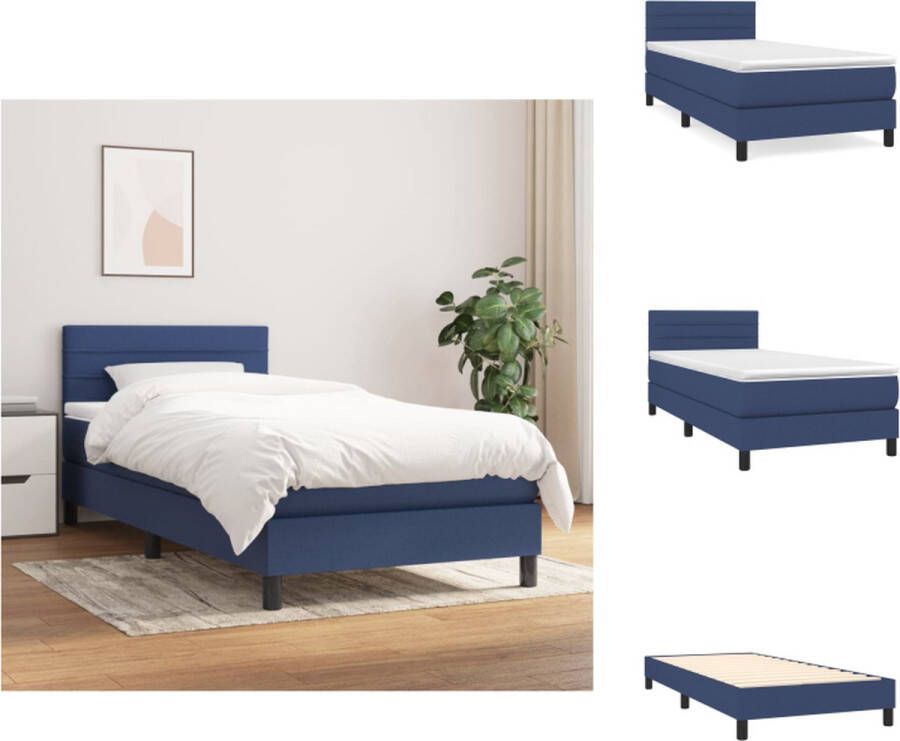 VidaXL Boxspringbed Blauw 193 x 90 x 78 88 cm Duurzaam Verstelbaar hoofdbord Pocketvering matras Middelharde ondersteuning Huidvriendelijk topmatras 1x bedframe 1x hoofdeind 1x matras 1x topmatras Bed - Foto 3