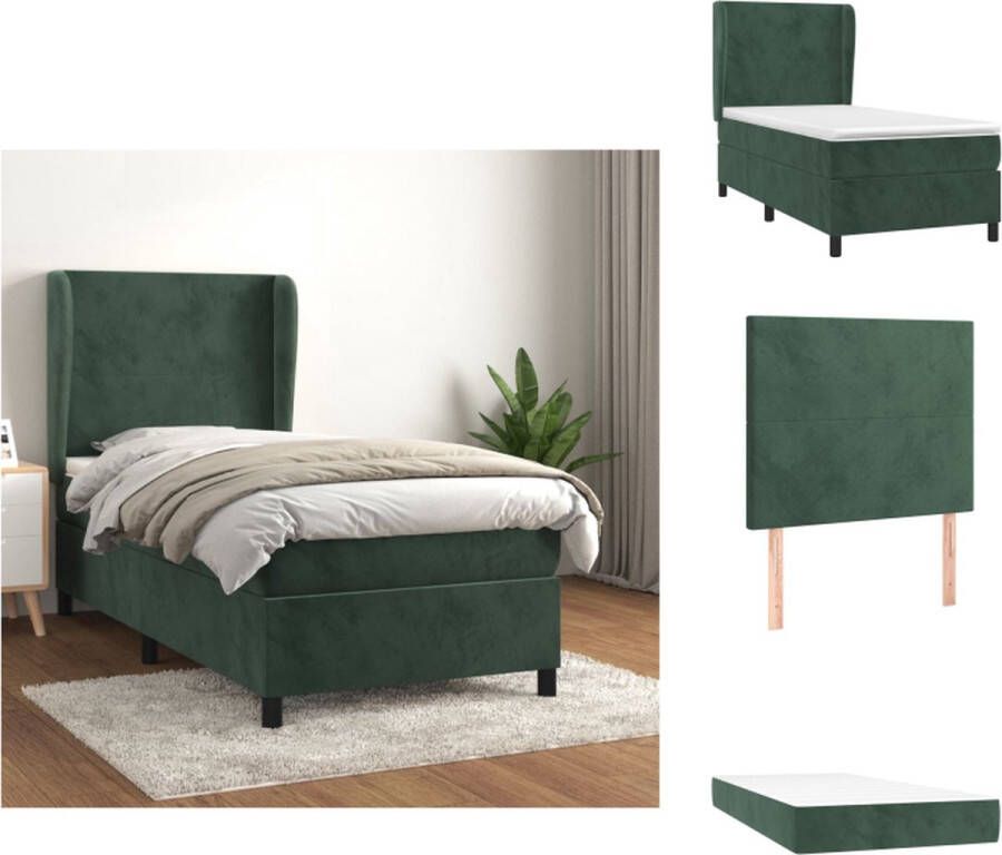 VidaXL Boxspringbed Fluweel Donkergroen 100x200x118 128 Pocketvering tegen geluid en schok Middelharde ondersteuning Huidvriendelijke topmatras Inclusief montagehandleiding Bed - Foto 2