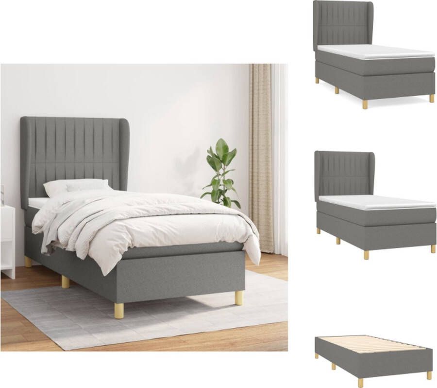 VidaXL Boxspringbed Bed 203 x 103 x 118 128 cm (L x B x H) Donkergrijs Pocketvering matras Middelharde ondersteuning Huidvriendelijk topmatras Montagehandleiding Bed