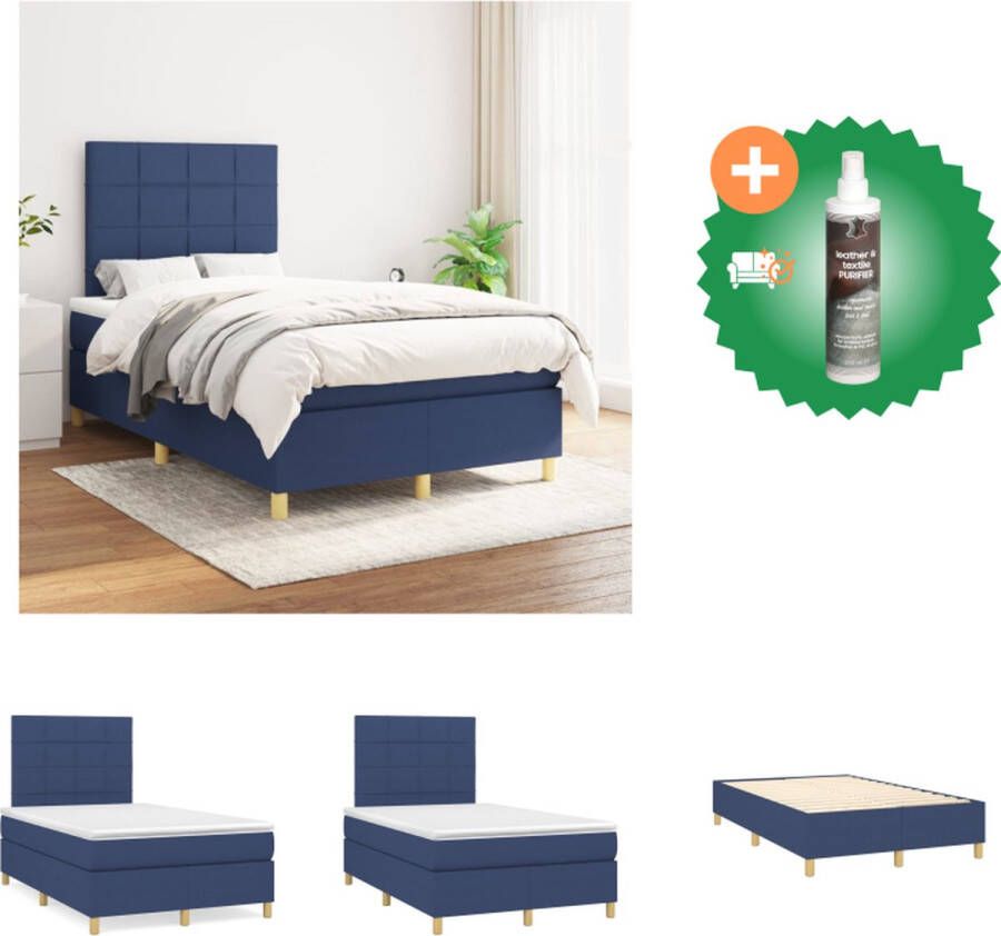 VidaXL Boxspringbed Bed 203 x 120 x 118 128 cm Blauw stof Pocketvering matras Huidvriendelijk topmatras Bed Inclusief Reiniger