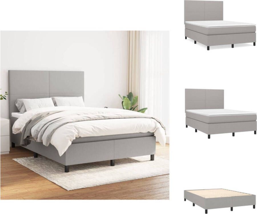 VidaXL Boxspringbed Luxe Bedden 203 x 144 x 118 128 cm Lichtgrijs Ademend en duurzaam Verstelbaar hoofdbord Pocketvering matras Middelharde ondersteuning Huidvriendelijk topmatras Montagehandleiding inbegrepen Bed - Foto 3