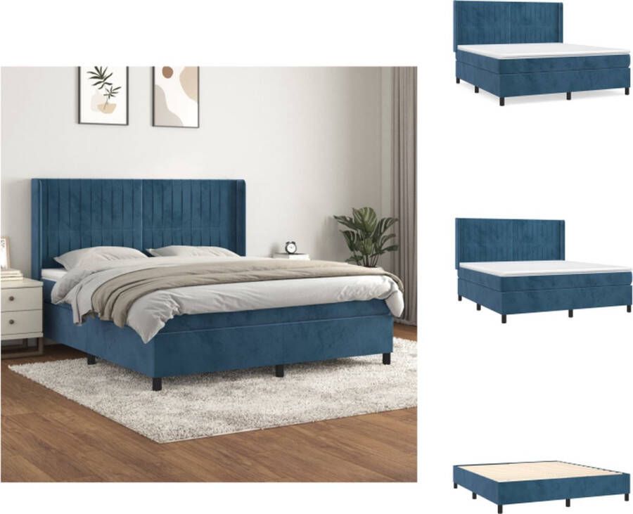 VidaXL Boxspring Boxsprings Bed Slaapmeubel Boxspring met matras fluweel donkerblauw 160x200 cm