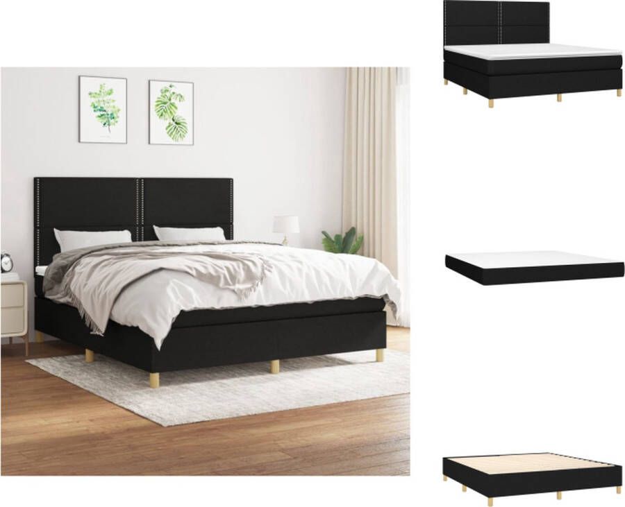 VidaXL Boxspringbed Pocketvering 180 x 200 cm Zwart Duurzaam materiaal Verstelbaar hoofdbord Comfortabele ondersteuning Middelharde matras Huidvriendelijk topmatras Bed - Foto 4